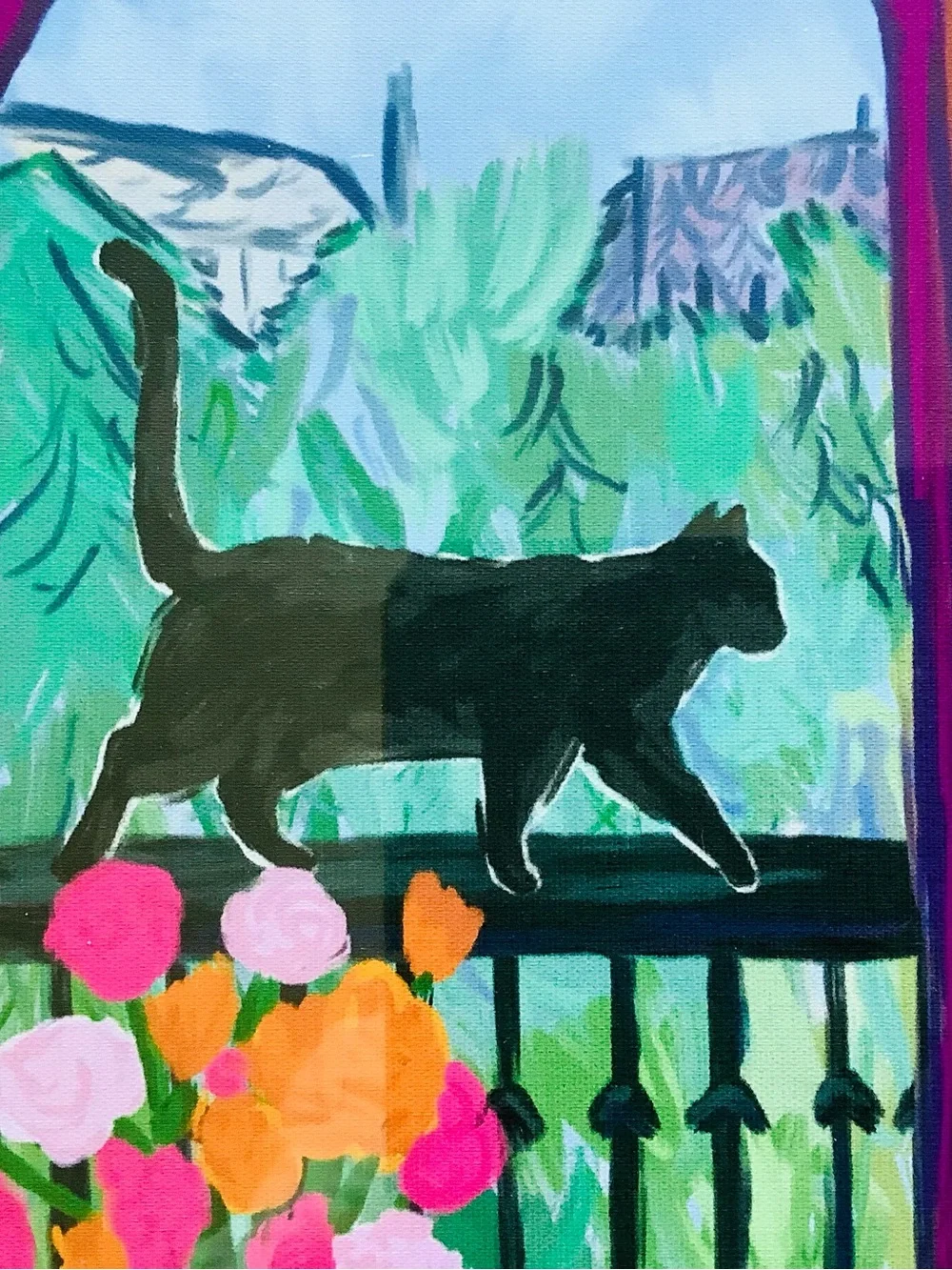 Sapna Shah Black Cat Floral Still Life Wall Art